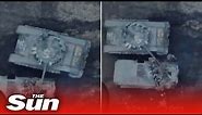 Watch as Russian tank commander takes out FIVE of his own men using turret in blundering footage