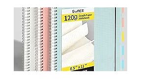 SUNEE Graph Paper Notebook - 3 Pack Large Spiral Grid Notebook, 8.5" x 11", 5 X 5mm Graph Ruled (5 sq/in), 120gsm Thick Paper, 64 Sheets, Blue, Pink, Transparent