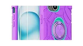 Compatible with iPhone 15 plus/14 Plus case with[2×Screen Protectors][Ring Stand] Soft Silicone+Hard PC Full Body Protection Heavy Duty Phone case 6.7 inch (Purple+Mint)