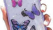 Butterfly Bling Clear Case Compatible with iPhone 8 Plus /7 Plus, wzjgzdly Glitter Case for Women Cute Slim Soft Slip Resistant Protective Phone Case Cover for iPhone 8 Plus / 7 Plus (5.5 inch)-Purple