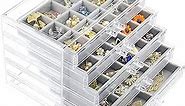 Acrylic Jewelry Box with 5 Drawers, Clear Earring Storage Organizer Display Case for Women Girls, Gray