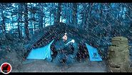 Building a Tarp Fortress in a Powerful Storm - Heavy Rain and Strong Winds Camping Adventure