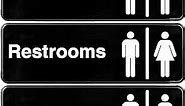 Excello Global Products Men/Woman Restroom Sign: Easy to Mount Informative Plastic Sign with Symbols 9"x3", Pack of 3 (Black)