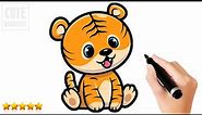 How to Draw a Baby Tiger Easy and Cute | Cute Drawings 🐯