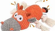 IOKHEIRA Dog Plush Toy for Large Aggressive Chewers,Indestructible Dog Squeaky Toys,Stuffed Animals Toys with Cotton Material and Crinkle Paper,Durable Chewing Toys (Carrot Orange, Cattle)
