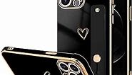 for iPhone 12 Pro Case for Women Girls, Bling Luxury Plated Bumper with Cute Love-Heart Design, Adjustable Hand Strap Stand, Raised Edges Shockproof Protection for iPhone 12 Pro - Black