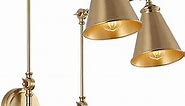 WINGBO Gold Swing Arm Wall Lamp Set of 2, Modern Adjustable Wall Mounted Sconce, Warm Brass Finish