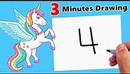 HOW TO DRAW UNICORN WITH NUMBER 4 EASY