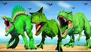 Green Dinosaurs Fighting in Jurassic World Evolution - T-Rex vs Spinosaurus vs Carnotaurus