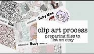 From Completed Drawing to Etsy Listing // Clip Art Shop Process