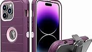 NIFFPD for Apple iPhone 14 Pro Case with Belt Clip & Kickstand, Full-Body Protection Multi Layers Rugged Case with Belt Holster for Apple iPhone 14 Pro 6.1 inch 2022 (Purple+Pink)