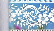 Livelynine Transparent Flower Wallpaper Border Stick and Peel Window Floral Wallpaper Borders for Bedrooms Bathrooms Lace Wall Decals for Kitchen Laundry Window Decals Mirror Frame Border 4in x32.8 ft
