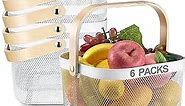 6 Pcs Metal Mesh Steel Basket with Handle Square Wire Harvest Storage Basket Small Mesh Basket with Handle for Shopping Garden Bathroom Kitchen Organizing(White, 9.65 x 9.65 x 7.09 Inch)