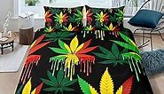 Marijuana Weed Leaf Duvet Cover Cannabis Leaves Bedding Set Colorful Marijuana Leaf Comforter Cover for Men Adults Bedroom Decor Bright Leaves Pattern Bedspread Cover Queen Size with 2 Pillow Case