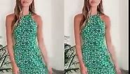 Exclusive Halter Neck High Low Dress In Green Leopard Print