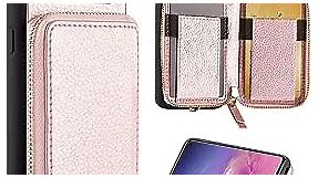 ZVE Samsung Galaxy S10 Case with Card Holder, Galaxy S10 Wallet Case with Zipper Wrist Strap Handbag Purse Shockproof Protective Case Cover for Samsung Galaxy S10 (2019),6.1 inch - Rose Gold