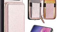 ZVE Samsung Galaxy S10 Case with Card Holder, Galaxy S10 Wallet Case with Zipper Wrist Strap Handbag Purse Shockproof Protective Case Cover for Samsung Galaxy S10 (2019),6.1 inch - Rose Gold