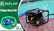 2 inch Water Pump Hose Kit, Includes 2" x 20 ft Green PVC Suction Hose, 2" x 50 ft Blue Lay Flat Discharge Hose, With 2 Male aluminum cam lock fitting, Suction Strainer, for water/trash pump
