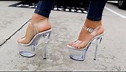 Review Walking Pleaser SKY-308 Clear 7 Inch High Heel Platform Shoes Unboxing By Amanda