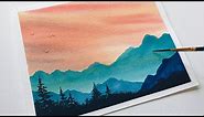 watercolor painting landscape mountains for beginners | watercolor art easy landscape tutorial