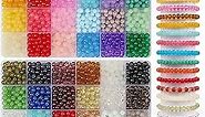 2500 Pieces 6mm Round Glass Beads for Jewelry Making, 46 Colors Crystal Beads for Bracelets Jewelry Making and DIY Crafts