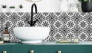 RoomMates RMK4649GM Ornate Black and White Tile Backsplash Peel and Stick Wall Decals