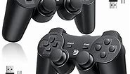 OKHAHA Controller 2 Pack for PS3 Wireless Controller for Sony Playstation 3, Double Shock 3, Bluetooth, Rechargeable, Motion Sensor, 360° Analog Joysticks, Remote for PS3, 2 USB Charging Cords, Black