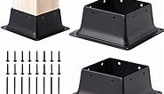 Vigtayue 4 x 4 Post Base, 2 Sets (Inner Size 4"x4"Deck Post Base) Heavy Duty Metal Black Powder Coated Post Brackets Fit 4"x4" Standard Wood Post Anchor for Deck Porch Handrail Railing Support