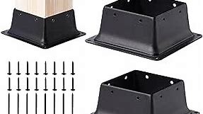 Vigtayue 4 x 4 Post Base, 2 Sets (Inner Size 4"x4"Deck Post Base) Heavy Duty Metal Black Powder Coated Post Brackets Fit 4"x4" Standard Wood Post Anchor for Deck Porch Handrail Railing Support