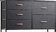 Nicehill Dresser for Bedroom with 5 Drawers, Storage Drawer Organizer, Wide Chest of Drawers for Closet, Clothes, Kids, Nursery, TV Stand with Storage Drawers, Wood Board, Fabric Drawers (Black Grey)