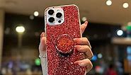 MUYEFW Case for iPhone 13 Pro Case Glitter Bling for Women Girls Sparkle Cover with Ring Stand Holder Cute Protective Phone Cases 6.1 inch (Red)