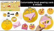 Funny Cute Hug emoji stickers and greeting card craft
