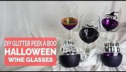 DIY Glitter Peek A Boo Halloween Wine Glasses (With a Cricut)