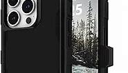 Pelican Shield Brushed Aluminum - iPhone 15 Pro Max Case 6.7" [Compatible with MagSafe] [21ft Military Grade Drop Protection] Magnetic Charging Phone Case Cover w/Belt Clip Holster Kickstand - Black