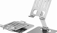 Aluminum Alloy Phone Stand, Metal Phone Stand, Foldable Desktop Phone Stand, This Phone Stand is Suitable for All 4-10 inch iPhone Smartphones, Tablets, and e-Readers (Silvery)