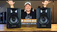 BEST BUDGET STUDIO MONITORS 2021? | M-Audio BX4 Studio Speakers (Unboxing & Review)