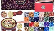 Wax Seal Stamp Kit with Gift Box, Aottom Wax Letter Seal Kit with 24 Colors 650 Pcs Wax Seal Beads, Sealing Wax Warmer, Envelopes, Candles, Wax Stamp, Metallic Pen for Gift and Decoration