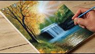 Painting an Autumn Waterfall / Acrylic Painting TUTORIAL / STEP by STEP