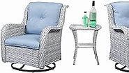 Outdoor Swivel Rocker Patio Chairs Set of 3, High Back Swivel Patio Chairs Wicker Furniture Set, 2 PCS Rattan Swivel Rocking Chair with Side Table, Light Grey Wicker