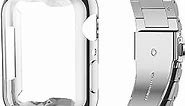 iiteeology Compatible with Apple Watch Band 44mm SE/Series 6 5 4, Upgraded Stainless Steel Link Replacement Band with iWatch Screen Protector Case Silver/Silver