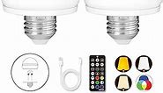 BLUEYE Rechargeable Battery Operated Light Bulb,2Packs,300LM,40W Equivalent,E26 Detachable Charging(E12 available),4 Color Temperature,Remote Control Puck Emergency Lamp,Timer,Dimmer,For Non-Hardwired