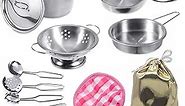 Play Pots and Pans Toys for Kids Kitchen Playset Pretend Cookware Utensils Play Set Play Cooking Toys Mini Stainless Steel Cooking Utensils Toys Kitchen Playset Accessories for Toddlers & Boys Girls