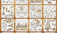 16Pcs Christmas Stencils for Painting 5x5 Inches-Reusable Christmas Stencils for Painting on Christmas Cards or Ornaments DIY Projects