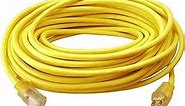 Southwire Outdoor Extension Cord, 100 Ft, 12 gauge 3 prong, Heavy Duty, SJTW Cord, Yellow, 2589