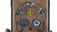 Carveit Designer Wooden Protective Case for iPhone 14 Pro Max Magnetic Case Cover [Wood Engraving & Shell Inlay] Compatible with 14 Pro Max MagSafe Case (Sugar Skull-Walnut)