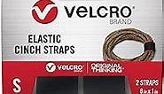 VELCRO Brand | Garage Organization | Elastic Cinch Straps with Buckle, 8in | Adjustable & Stretch | Fasten Power Cords, Store Holiday Light Strings, Organize Cables | Black, 2ct, Small - 8" x 1"