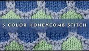 How to Knit the 3 Color Honeycomb Stitch | Colorwork Knitting Stitch Pattern | English Style