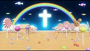Rainbow Cross Loop Video | Cute Animation with Rainbow, Lollipop, and Mini Church | 1080P