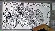 Digital Zentangle: Blooming Flower Doodle Art! Tracing my drawing in Clip Studio Paint!