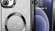 Hython for iPhone 12 Case Clear Magnetic Glitter Phone Cases [Compatible with MagSafe] Full Camera Lens Protector Slim Gradient Sparkle Luxury Plating Shockproof Protective Cover Women Girls, Black